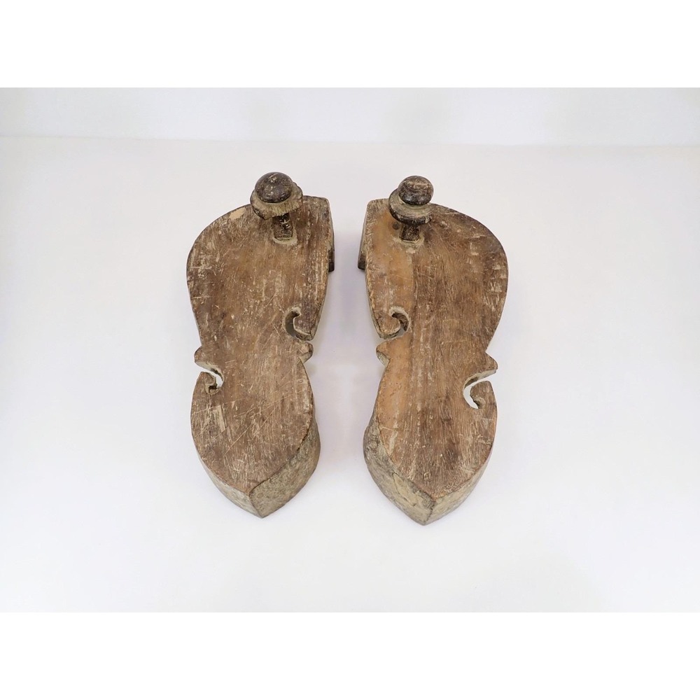 Antique Indian Wooden Paduka Sandals Hand Carved Primitive Toe Peg Shoes Pair